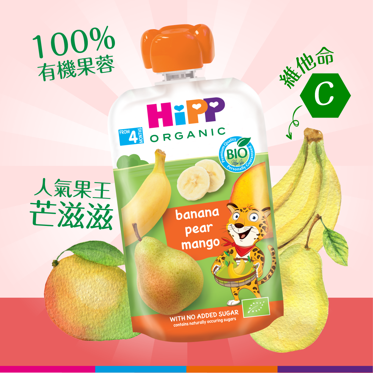 HiPP喜寶有機香蕉洋梨芒果唧唧裝(100克) 6支裝