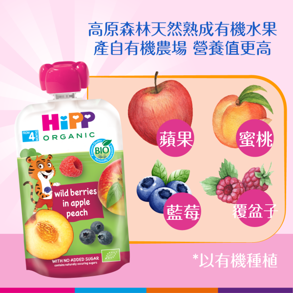 HiPP Organic Wild Berries in Apple Peach (100g) 6 pcs - Image 3