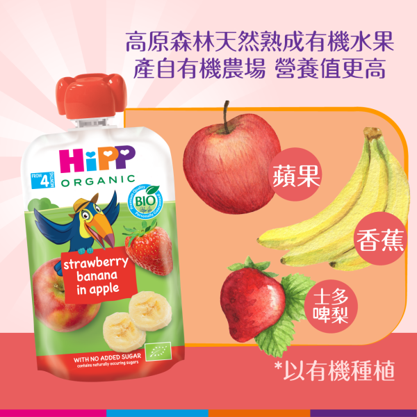 HiPP Organic Strawberry Banana in Apple (100g) 6pcs - Image 3