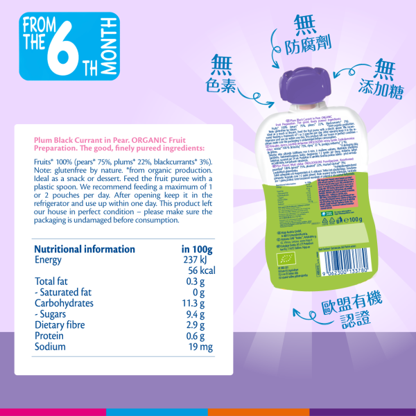 HiPP Organic Plum-Blackcurrant in Pear (100g) 6 pcs - Image 3