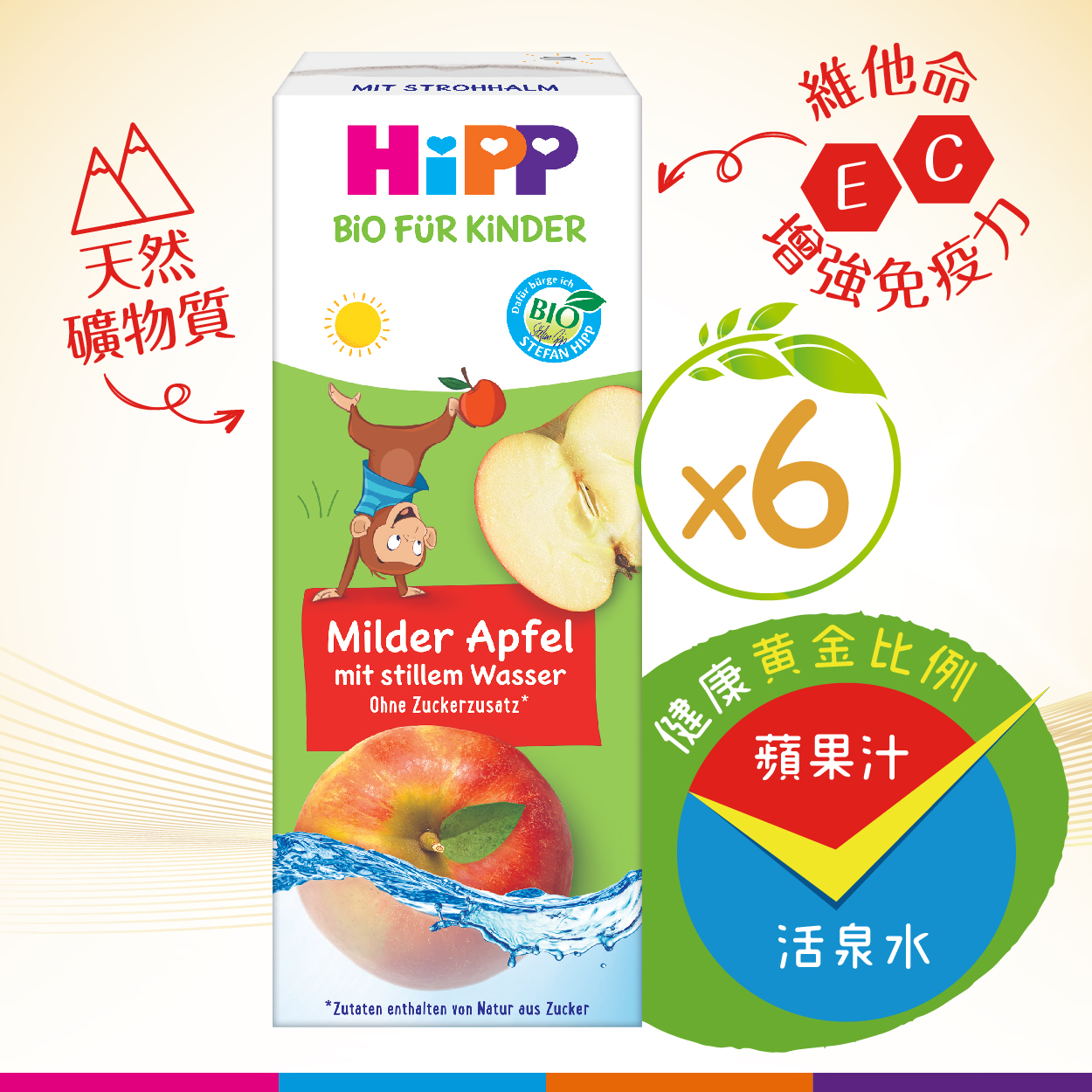 HiPP喜寶有機活泉水蘋果汁 6件裝 (最佳食用日期: 2025年9月26日) [最新到港]